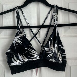 PINK Victoria's Secret Black and Silver Leaf Bralette
